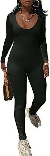 YILEEGOO Womens One Piece Bodycon Jumpsuit Long Sleeve Sportwear Zipper Romper Clubwear (Medium, Black)
