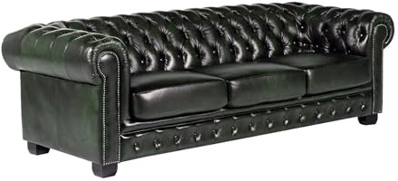 Vente-unique Linea Sofa Sof√° Chesterfield de 4 plazas Brenton 100% Piel de b√∫falo - Verde-Cian