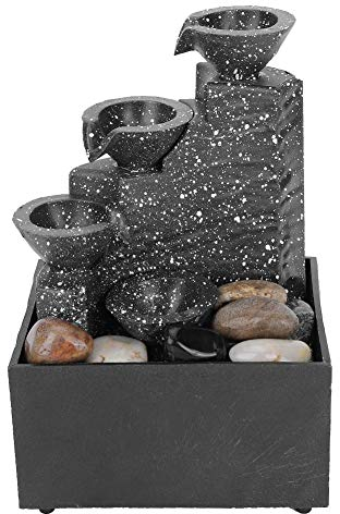 USB Fountain Ornament, Desktop Water Fountain, Decorative Rockery Water Fountain Zen Meditation Fountain Feng Shui Crafts with LED Lights & Irregular Stones for Indoor Home Office