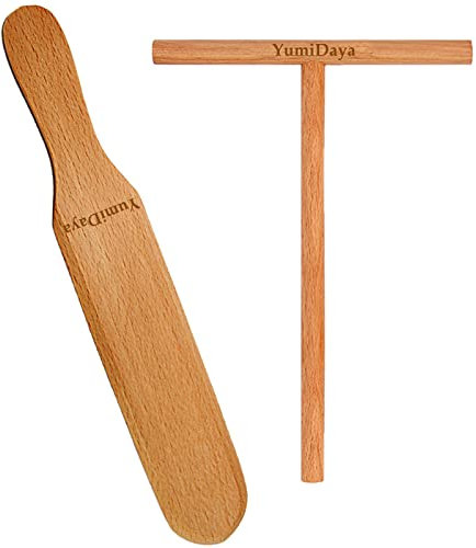 Crepe Spreader and Crepe Spatula Turner Set,Convenient Sizes to Fit Any Crepe Pan Maker - 100% Natural Wooden Crepe Spatula Set for Crepe Tools
