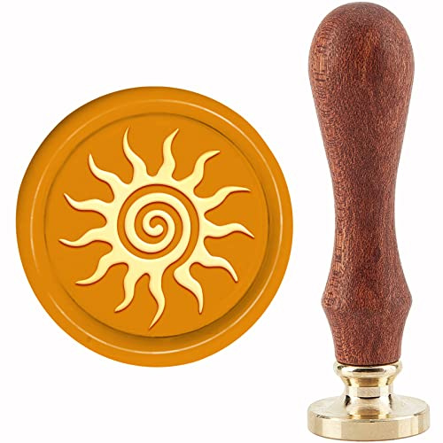 CRASPIRE Sello de Cera Solar Sello de Cera de Sellado Vintage 30 mm / 1.18 Pulgadas Sello de Sellado de Cabeza de Latón Extraíble con Mango de Madera para Cumpleaños Invitaciones de Boda Tarjetas