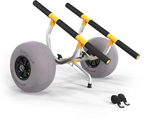 Bonnlo Kayak Cart Beach Wheels, Width Adjustable 6.3-18.7 Universal Canoe Dolly Heavy Duty Kayak Trolley with 12 Balloon Tires, Kickstand, and Free Pump, Sturdy 330 Lb Weight Capacity