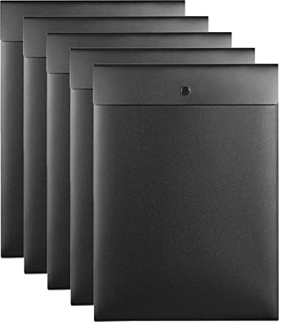 VANRA Vertical File Folders Poly Filing Envelope Plastic Project Folder with Snap Button Closure for A4 Letter Size Paper (Pack of 5, Black)