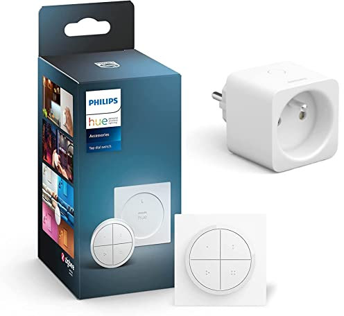 Philips Hue bouton télécommande Tap Dial Switch, blanc, permet le contrôle de plusieurs pièces ou une zone Smart Plug, prise connectée, fonctionne avec Alexa, Google, et Apple Homekit