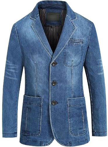 SWJGLITTR Mens Two Button Denim Suit Jacket Slim Fit Autumn Blazer Sport Coat Lapel Vintage Jean Suits Jackets (Medium,Blue)
