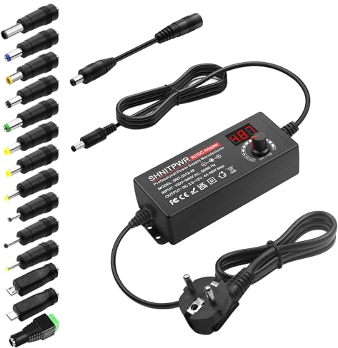 SHNITPWR 48W 3.5-12V Universal Netzteil 4A Einstellbares Netzadapter DC 12V 11V 10V 8V 9V 6V 5V 3,5V AC/DC Adapter mit 14 Tipps & Polaritätskabel für Haushaltselektronik LED-Streifen