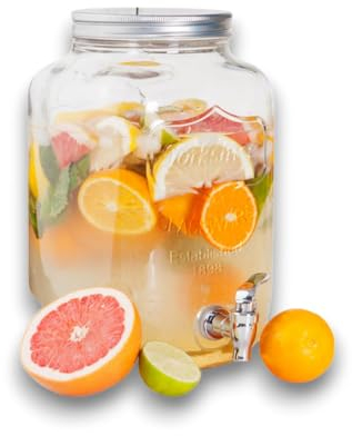 PZL CONCEPT Distributeur Boisson avec Robinet 4 L - Fontaine à Eau et Cocktail - Bol à Punch - Jarre en Verre pour Limonades - Bonbonne - Bocal pour Sublimez vos Fêtes et Anniversaires