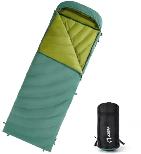 ATEPA COCOON HUG 400 Daunenschlafsack für Erwachsene, 650 FP recycelt tragbar ultraleichter 3-Jahreszeiten-Schlafsack, kompakt wasserdicht mit Kompressionssack für Rucksackreisen Camping Wandern, Grün