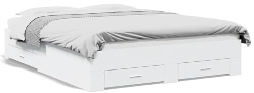 Bulliing Estructura Cama con cajones Cama canape cajones somier Cama con cajones Madera ingeniería Blanca 150x200 cm - 3280377