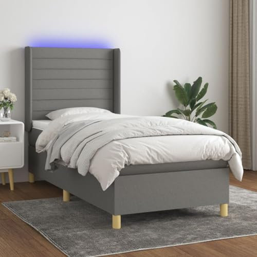 qohoio Boxspringbett mit Matratze & LED Bett Boxspringbett Bett Mit Matratze Polsterbett Schlafzimmer MöBel Dunkelgrau 90x190 cm Stoff - 3138918