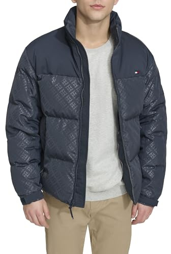 Tommy Hilfiger Men's Mixed-Media Puffer Jacket, Tommy Logo Print, L