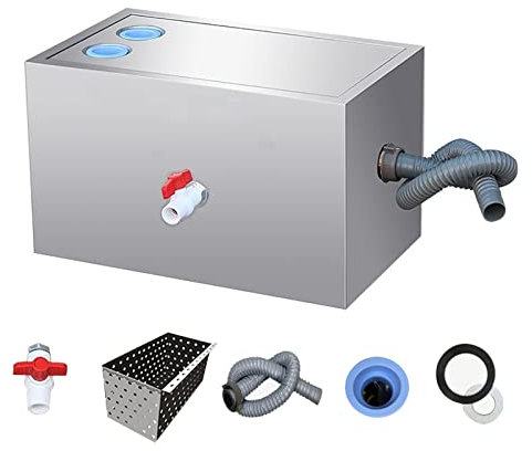Sifone per grasso in acciaio inox, separatore olio-acqua con ingresso superiore, per uso domestico e ristorante