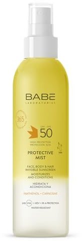 Laboratorios Babé - PROTECTIVE MIST SPF 50 - Osynlig solkräm | Högt SPF 50-skydd | Skydd för ansikte, kropp och hår | Rost- och fuktgivande verkan | Snabb absorption