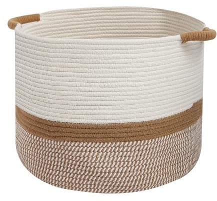 Flaxarne Bianco Cesto Portabiancheria Sporca in Corda di Cotone 40×40×30 cm,Cestino Portaoggetti Intrecciato con Manici,Organizer per Vestiti,Coperte,Giochi Bambini