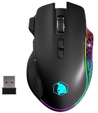 EMPIRE GAMING RF906 - Souris Gamer sans Fil 3 Modes – 2,4 GHz, BT, Filaire – 8 Boutons Programmables – Logiciel Inclus – 10000 DPI – RGB Personnalisable – Capteur 1000 Hz – PC/Mac (Noir)