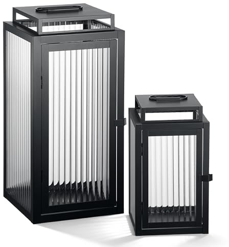 draadwerk® Laternen 2er Set mit Geriffeltem Glas | Große Gartenlaternen | Wohndekoration für Innen & Außen | Große Outdoor-Windlichter | Deko für Wohnzimmer, Balkon & Garten (Schwarz) (2, Schwarz)
