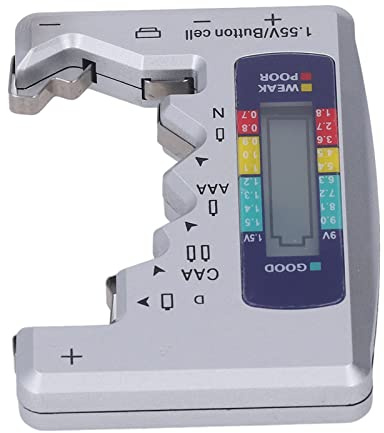 BAFOVY Probador de Batería Digital, Pantalla LCD de Material ABS para Pilas de Botón AA AAA de 1,5 V 9 V, Comprobador de Batería Portátil Preciso para Uso en la Oficina en el Hogar (SILVER)