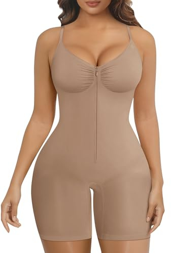 SHAPERX Body Moldeador Mujer con Cremallera y Ganchos, Shapewear de Fuerte Compresión Control Abdomen, Seamless Invisible, Faja Reductora Cintura para Uso Diario y Fiesta