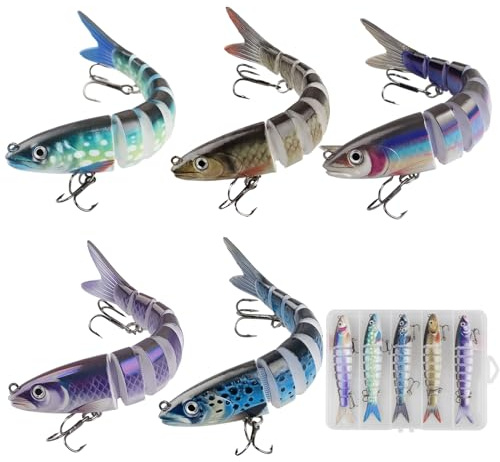 5 Pcs Pike Fishing Lures for Bass Trout, 8 Segmented Swimbait with Hooks