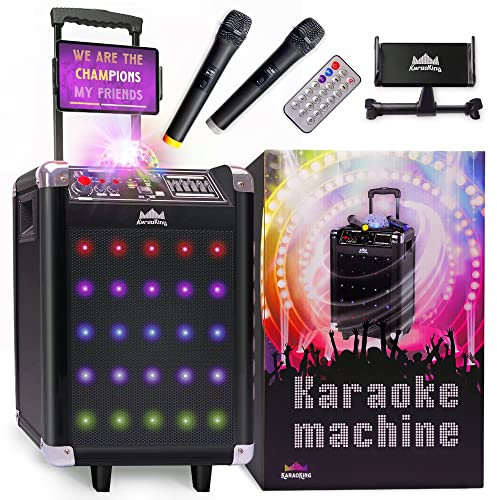 KaraoKing Bluetooth Karaoke Machine for Kids & Adults - New Wireless Microphone Speaker with Disco Ball, 2 Bluetooth Microphones & Free Phone/Tablet Holder - Portable PA System G100