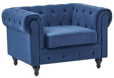 Beliani Poltrona vintage in tessuto vellutato blu