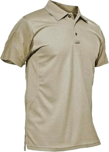 KEFITEVD Polotröjor herr kortärmad golf t-shirts snabbtorkande armé t-shirt sport utomhus polotröja med glasögonhållare knappslå lätt t-shirt sommar, kaki, XL