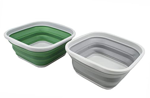 SAMMART 5.5L (1.4 Gallons) Set of 2 Collapsible Tub - Foldable Dish Tub - Portable Washing Basin - Space Saving Plastic Washtub (Grey + Dark Sea Green)