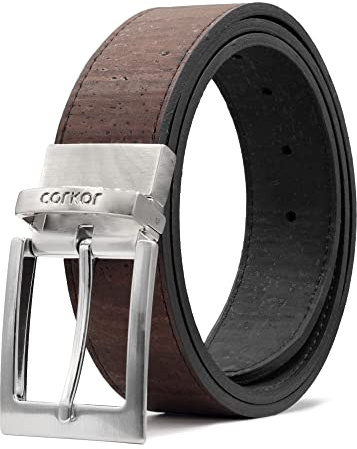 Corkor Ceinture réversible en liège végétalien | 35 mm de large | Couleur noir marron, marron, XXL