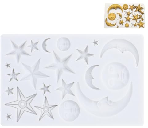 Moules en silicone 3D en forme de lune et d'étoile, motif visage de soleil, lune, étoiles, chocolat, argile polymère, nuage, bonbons, résine époxy pour décoration de gâteaux, cupcakes, fête, mariage