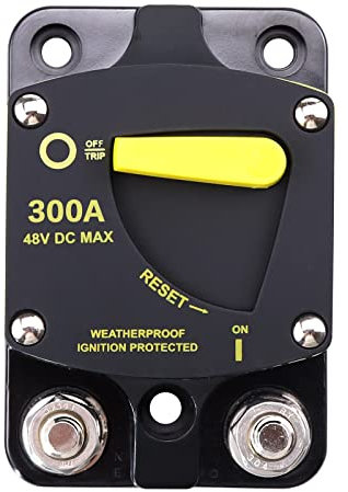 RKURCK 12V - 48V DC 300 Amp Surface Mount & Panel Mount Circuit Breakers with Yellow Manual Reset Button Waterproof 300A