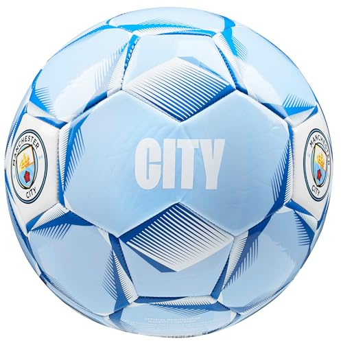 MANCHESTER CITY F.C. Ballon de Foot Taille 3, 4 ou 5, Ballon Officiel du Club, Idée Cadeau pour Fan de Foot (Bleu Clair, Taille 4)