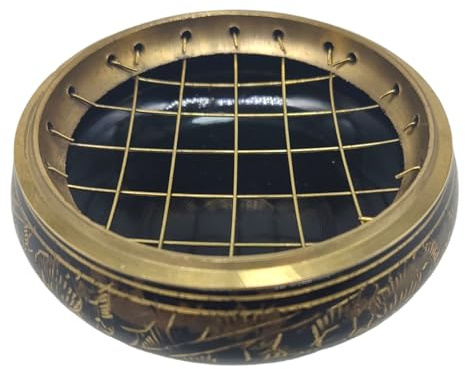 Quemador Negro de Latón Tallado para Incienso de Carbón - Decoración del Hogar, Regalo, Meditación Espiritual (5.5 CM x 3 CM)