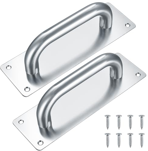 HAOCHEN Tiradores de Puerta Corredera, Manijas para Puertas de Acero inoxidable con Placa Trasera para Manija de Cuarto de Baño, Armario - 200 x 65 mm (plata)