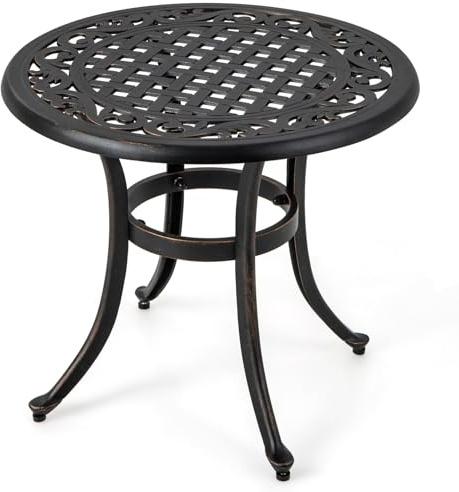 KOMFOTTEU Tavolo da bistrot rotondo, da giardino, in alluminio pressofuso, 60 cm di diametro, con telaio in metallo, per giardino, terrazze, balcone