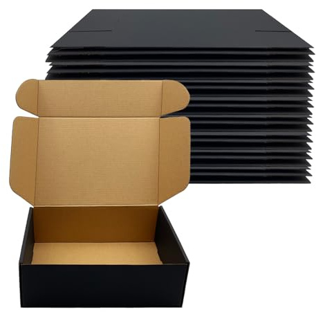 24 Pack 10x7x3 inch Black Shipping Boxes ，Cardboard Packaging Boxes for Mailing Shipping Corrugated Cardboard Boxes for Packaging Small Business Craft Flat Shipping Boxes Empty Gifts Giving Products