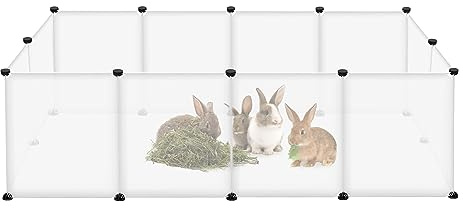 FIVMEN Enclos pour Petits Animaux Enclos Lapin 145 x 75 x 48 cm Enclos Extérieur en Plastique 12 Panneaux Parc Modulable pour Lapins Hamsters Cochon (Blanc)