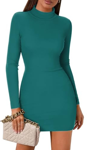 Zeagoo Vestito Bodycon da Donna Elegante Manica Lunga Abito Autunno Inverno Casual Accogliente Caldo Mini Abito Blu Pavone L