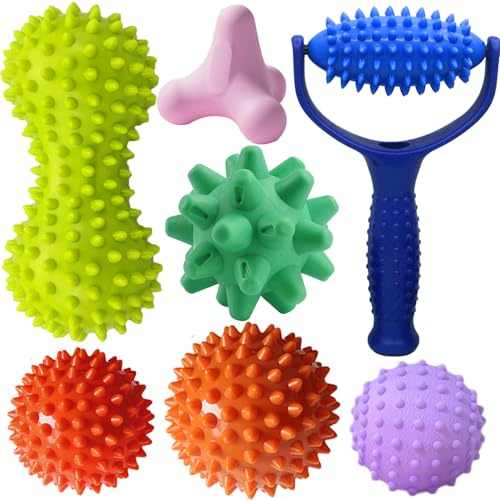 Spiky Massage Ball Set, Spiky Balls,Peanut Hedgehog Ball, 4 Corner Fascial Ball, Dots Fascia BallHandheld Roller for Plantar Fasciitis, Trigger Point Therapy, Deep Tissue Myofascial Release (7 Packs)