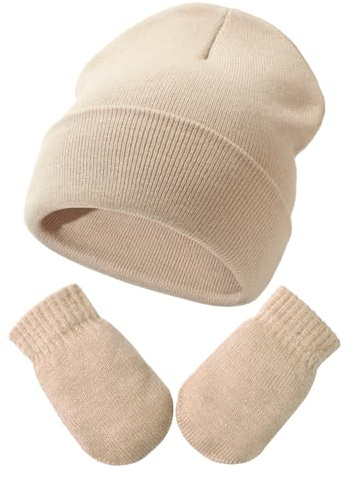 DRESHOW Toddler Beanie Kids Invierno Sombreros de Punto con Guantes Set Bebé Niño Pequeño Invierno Cálido Gorro de Punto con manopla para 3 Meses - 24 Meses Niñas Niños