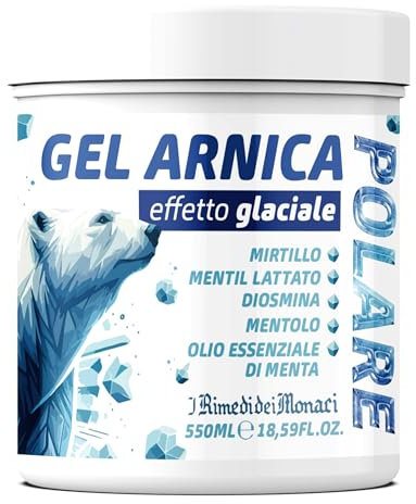 Gel Arnica Effetto Freddo Glaciale 550ml Arnica Gel Gambe Effetto Ghiaccio con Mentolo, Mirtillo, Diosmina e Menta, Sollievo per Muscoli Affaticati e Gambe Stanche Made In Italy