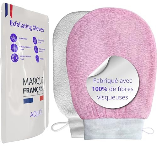 ADJUO 2 x Peeling-Handschuhe für Körper – Kessa-Handschuh, Körper- und Gesichtspeeling aus natürlicher Viskose – entfernt abgestorbene Zellen und hinterlässt eine weiche Haut – ideal für ein