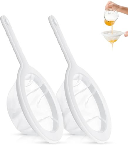 Yuannee Colador de Cocina 200/400 Malla,2 PCS Reutilizables con Malla de Nylon Ultrafino Tamiz Fino para Quinoa Zumos Tés y Alimentos Incluye Mango Ergonómico para Yogur Griego y Líquidos