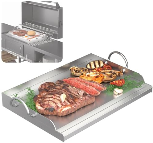 WUDLEP Stainless Steel Griddle, 58x40x7cm Universal Flat Top Griddle, Gas Grill Griddles with 2 Handles for Most Gas Grills, for Camping, Tailgating and Parties