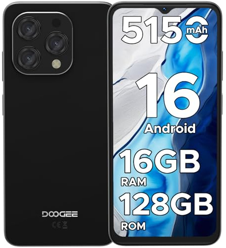 DOOGEE N55 Android 16 Smartphone, 16GB+128GB/2TB & 8.6mm Ultra-Slim Mobile Phones, 6.56 HD+ 90Hz & 5160mAh Android Phone,T7200 Octa Core,4G Dual SIM Free Unlocked Phones, Widevine L1/Face ID/OTG/GPS