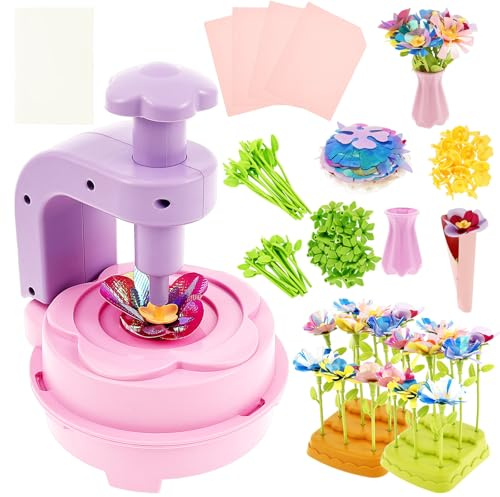 Blommor pysselset barn, blompress, pyssel barn med blommaskin, leksaker, blommor, pyssel, flickor 4–12 år, pysselset flickor 4 5 6 7 8 9 10 11 12 år, barns födelsedag, gåva (lila)