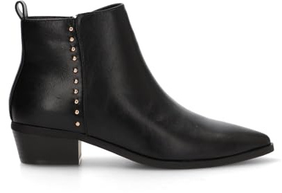 Etika Botines Camperos de Tacón Bajo para Mujer, Bota Estilo Cowboy con Tachuelas y Tacón Cubano de 4cm, Cierre con Cremallera, Modelo 110551 Negro - 36