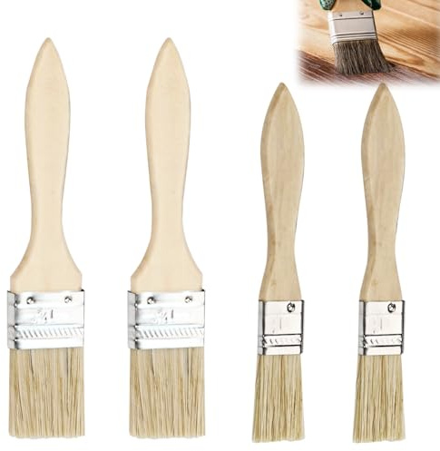 BaZuyunMd Juego de 4 pinceles de repostería de cerdas naturales, con mango de madera, pinceles para pasteles y pinceles de cocina, para hornear, asar y freír (madera natural)