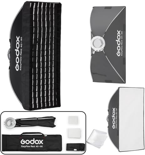 GODOX Softbox Godox EazyFlow Rect - Softbox - Caja de luz de tira de 40 x 90 cm, modificador portátil de plegado rápido con rejilla, soporte Bowens de metal completo para flash de estudio y luz de