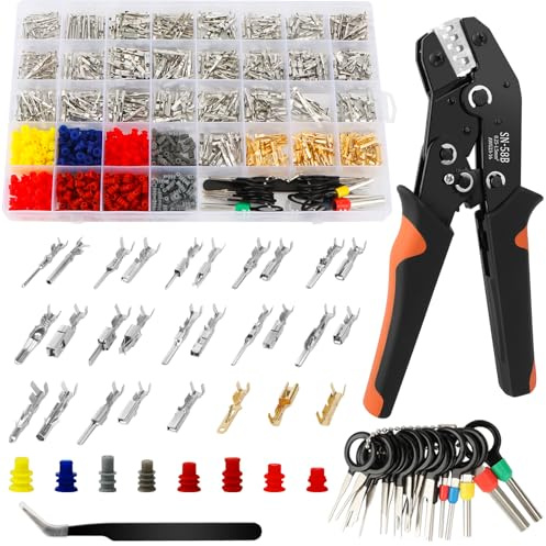 970PCS Automotive Electrical Connector Repair Kit, 28 Series Crimp Terminals, 400 Wire Seals, Crimping Tool, 18 Terminal Removal Tools and Angled Tweezers