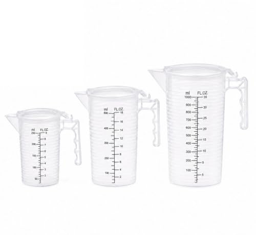 Carehabi Jarra Medidora Set de 3 con Tapa 250ml 500ml 1L Vaso Medidor Plástico para Repostería y Cocina